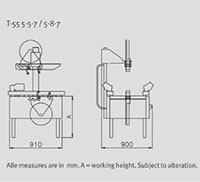 Machine Dimension for Model T-55-5-5-7 Random Case Sealer and Model T-55-5-8-7 Random Case Sealer