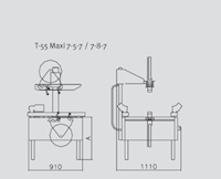 Machine Dimension for Model T-55-Maxi-7-5-7 Random Case Sealer and Model T-55-Maxi-7-8-7 Random Case Sealer